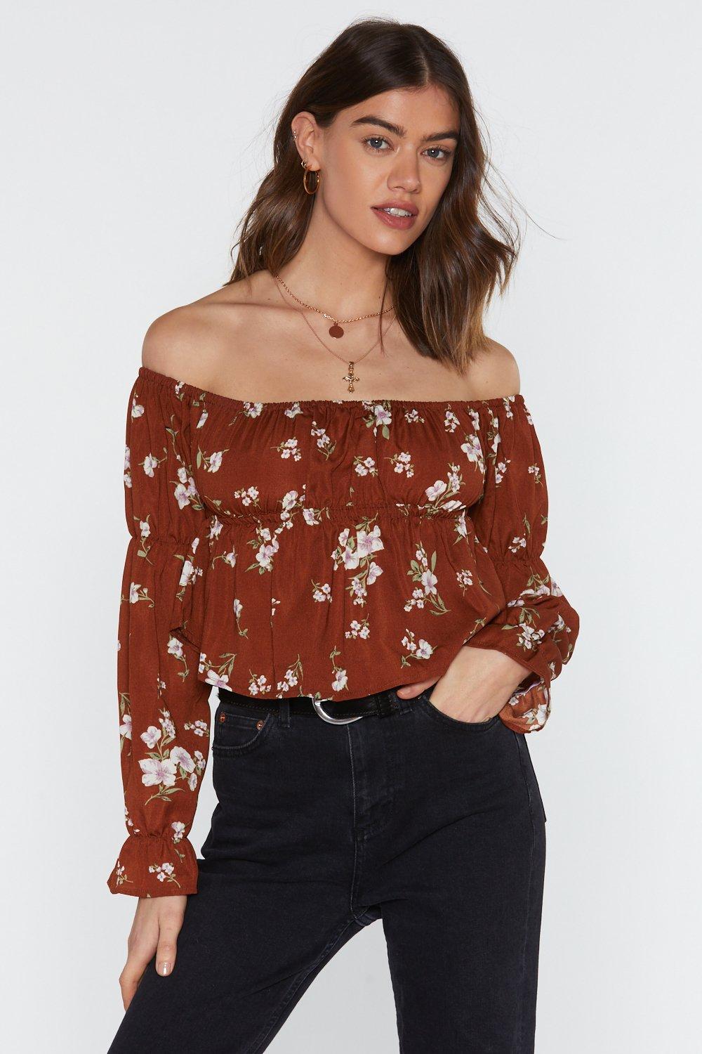 floral shirred bardot top