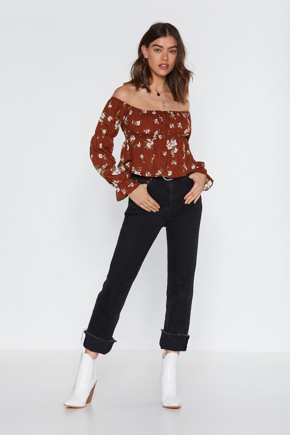 floral shirred bardot top