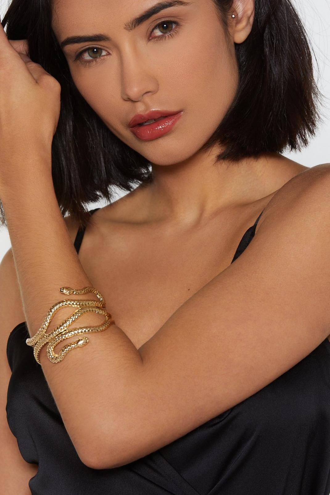 Gold Snake Arm Cuff with Engraved Detailing image number 1