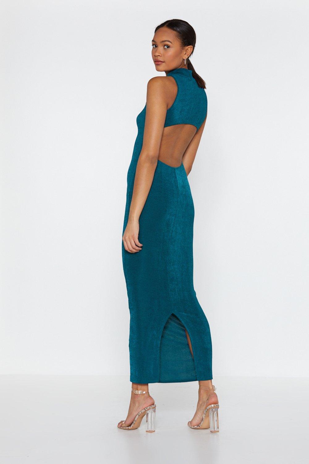 high neck backless long dress