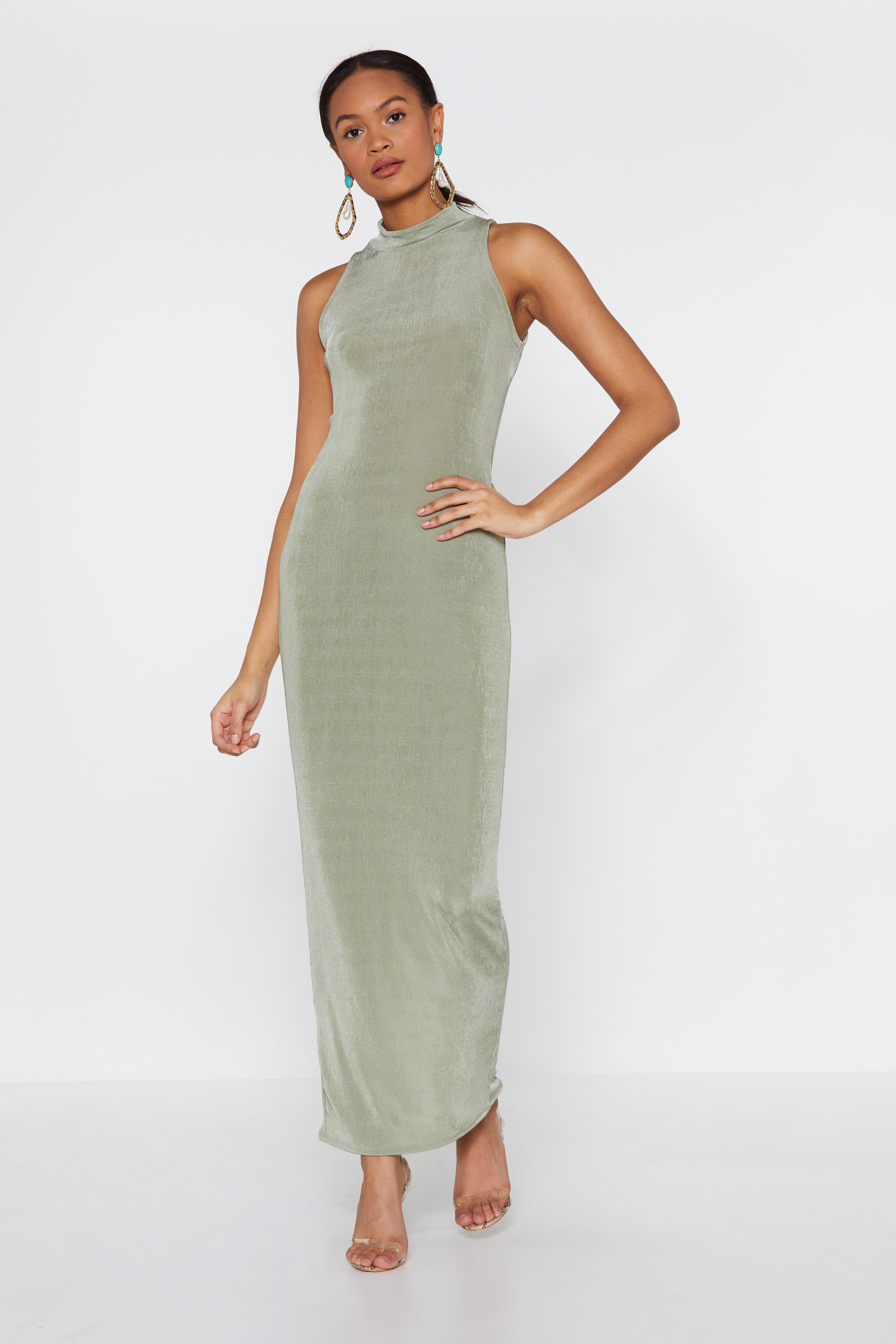 high neck backless long dress