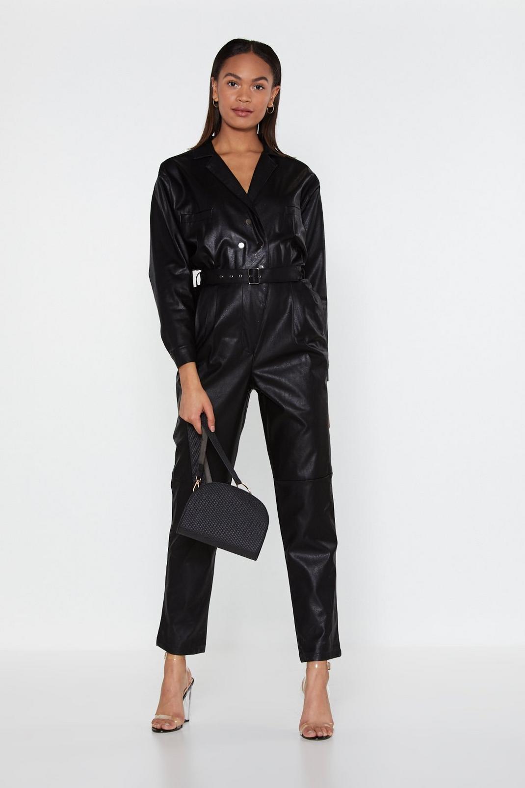 Black Faux Leather It Up Relaxed Boilersuit image number 1