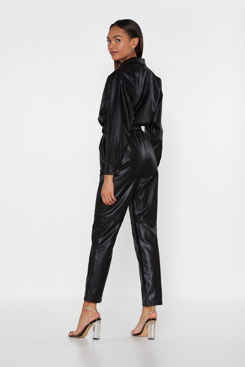 Faux Leather It Up Relaxed Boilersuit Nasty Gal