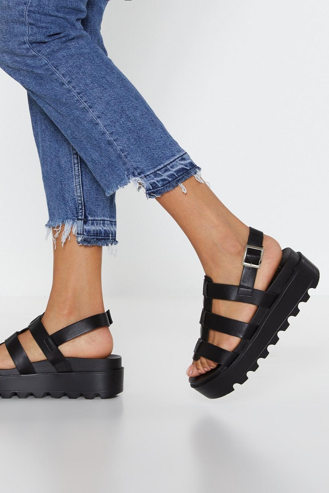 Black Strappy Cleated Platform Sandals image number 1