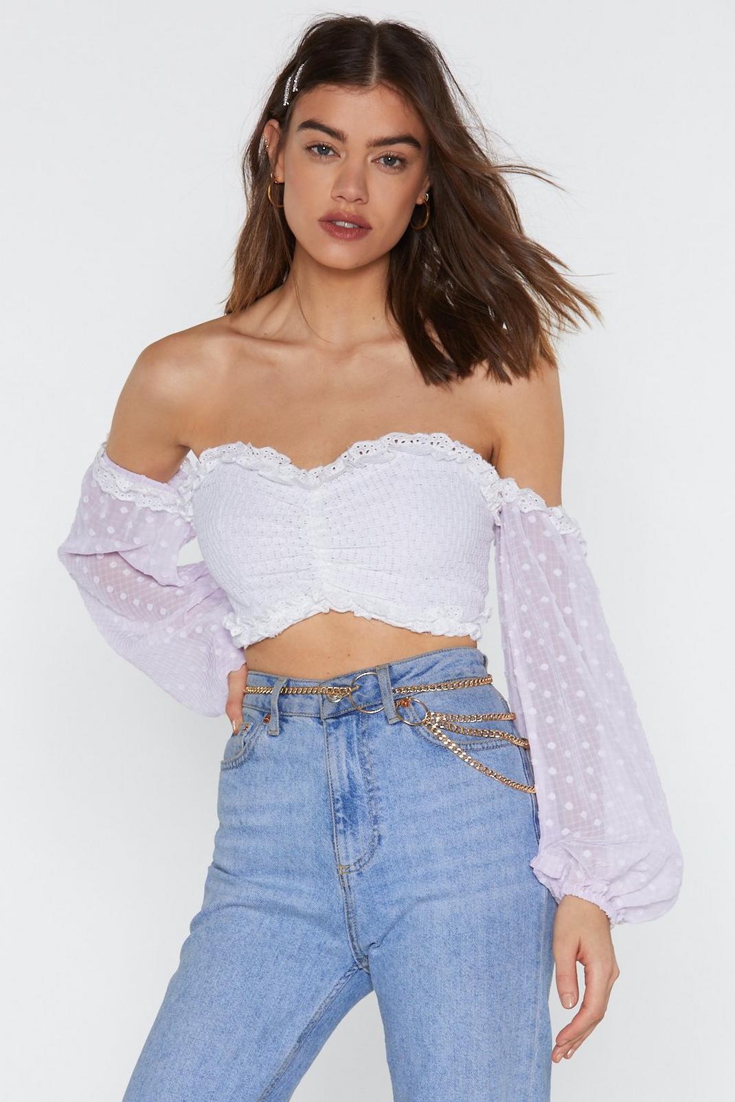 Edge Your Bets Off-the-Shoulder Broderie Top image number 1