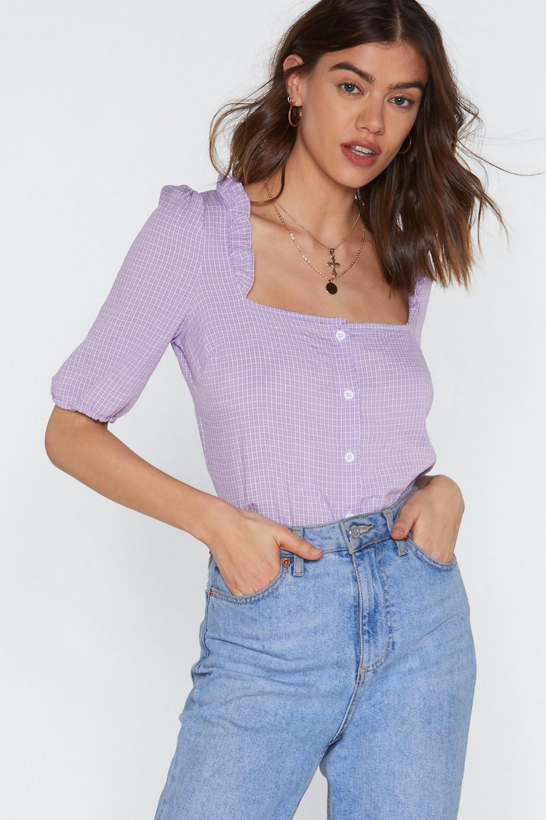Ruffle and Tumble Square Neck Check Blouse image number 1