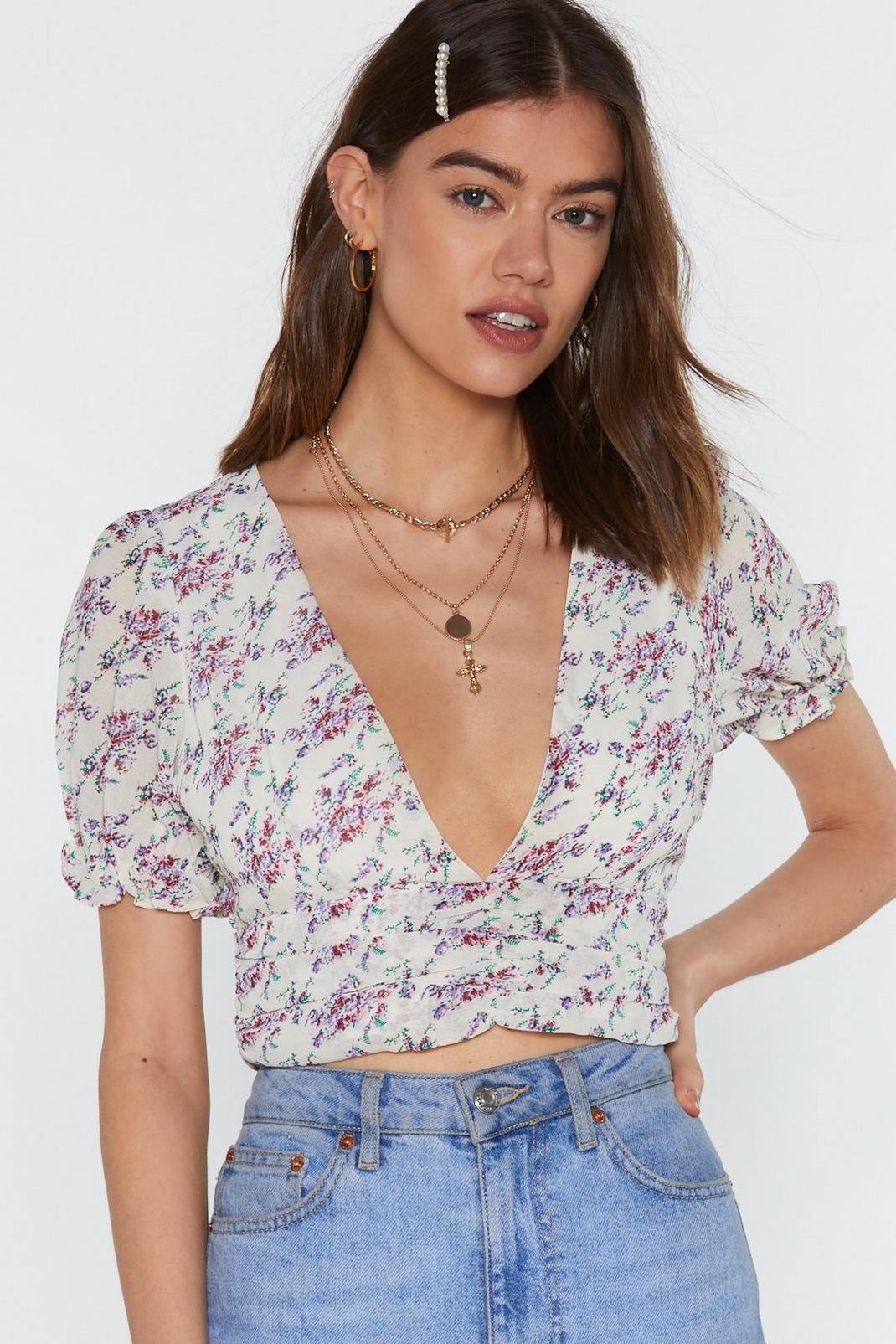 Flower to the People Puff Sleeve Crop Top image number 1