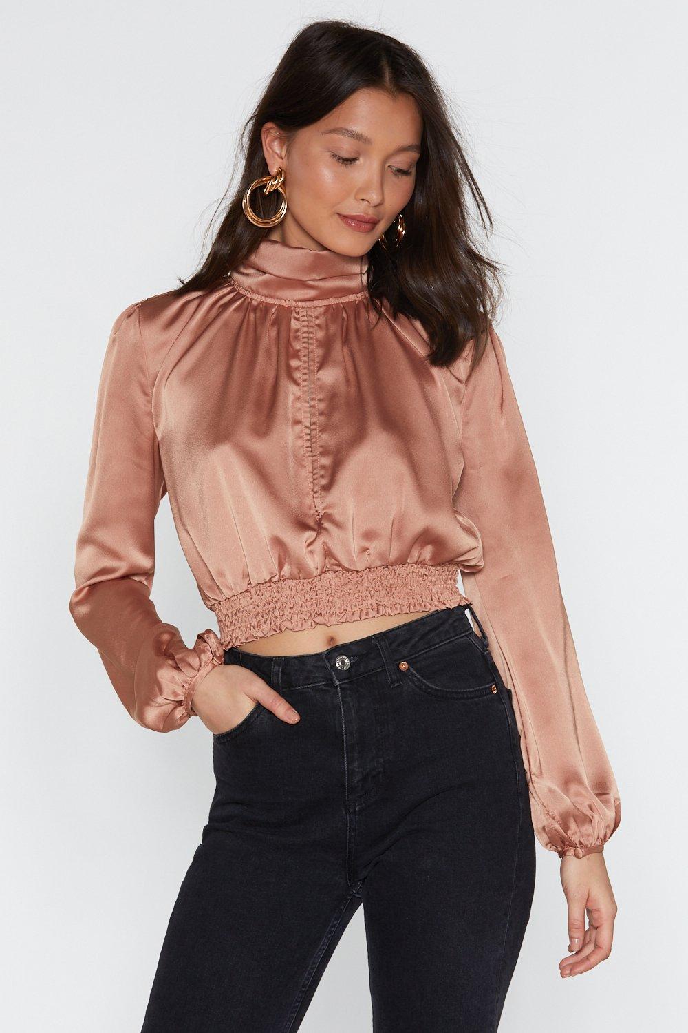 satin high neck blouse