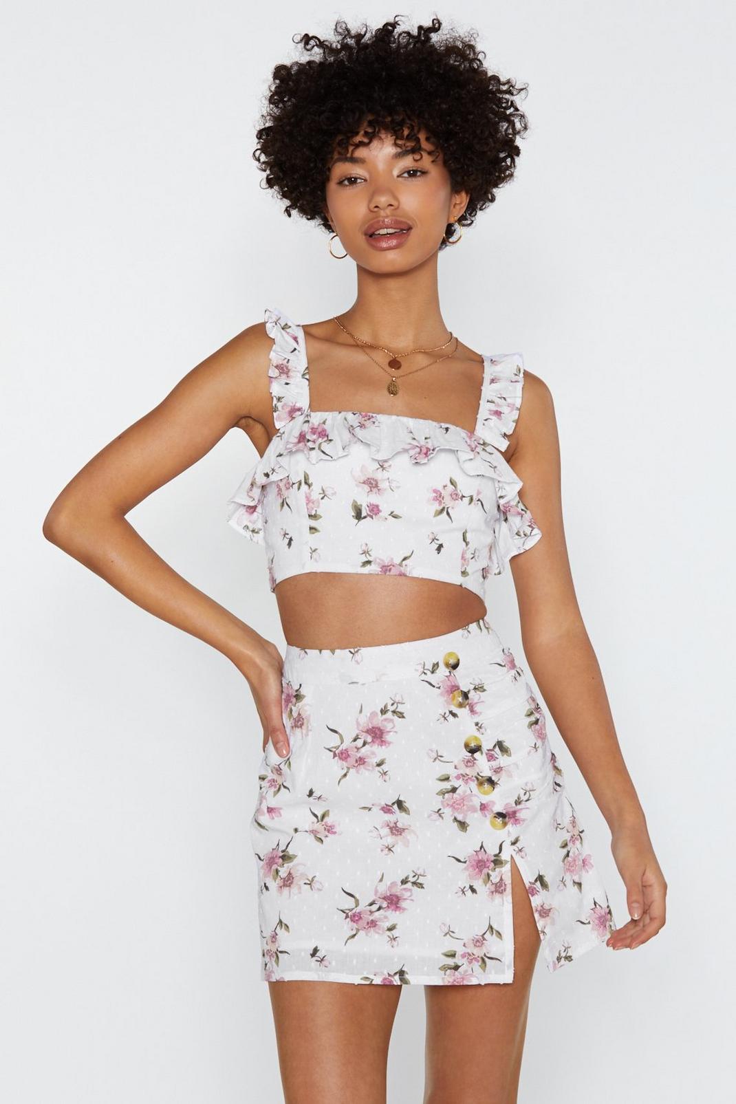Knowledge is Flower Ruffle Floral Crop Top image number 1