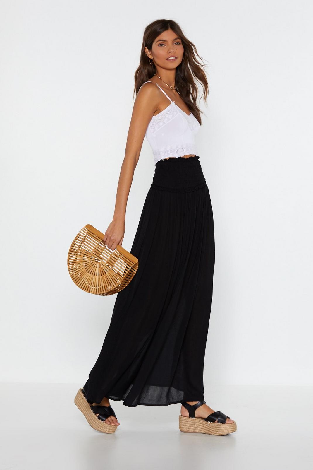 Black Shirred Waist Cheesecloth Maxi Skirt image number 1