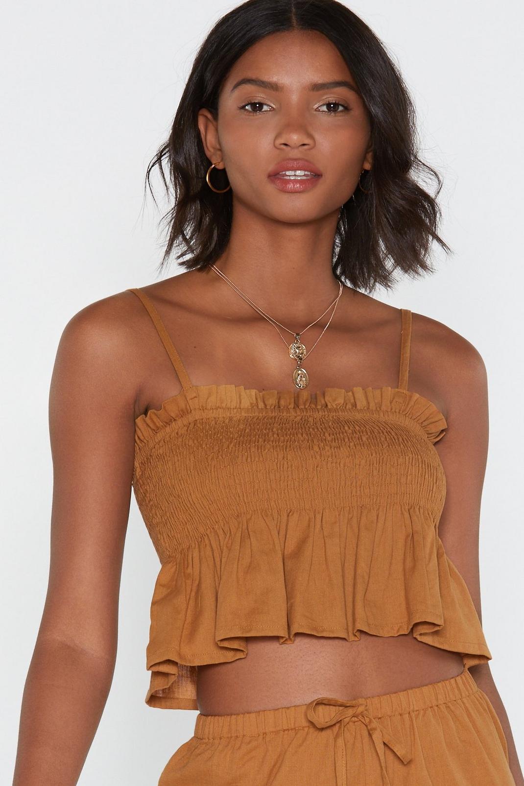 Strappy Thoughts Shirred Crop Top image number 1