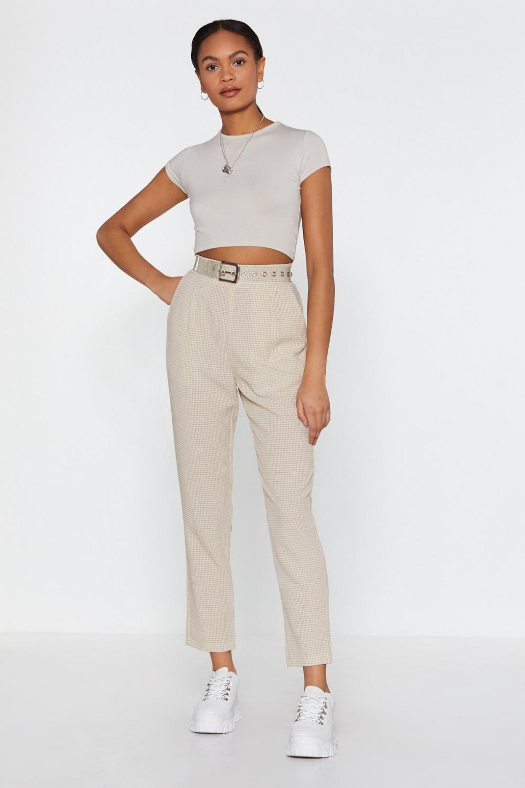 Better Late Than Taper Check High-Waisted Trousers image number 1