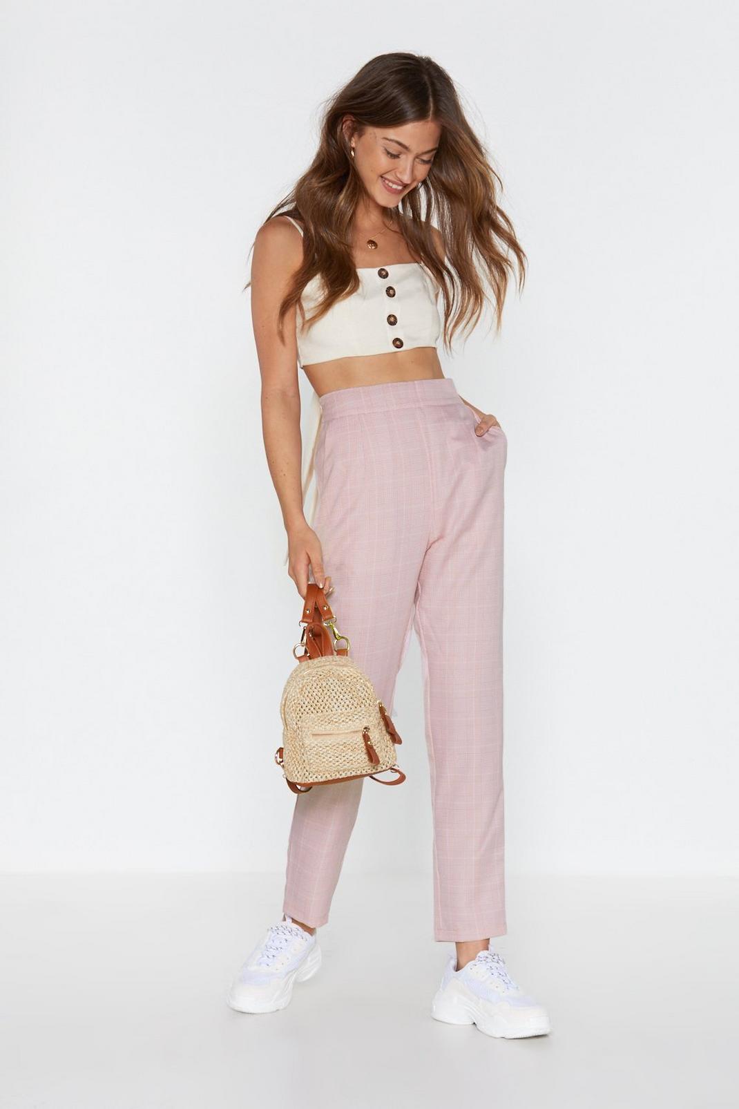 In Check High-Waisted Tapered Trousers image number 1