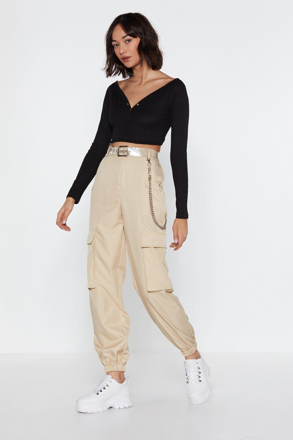 white high waisted cargo pants