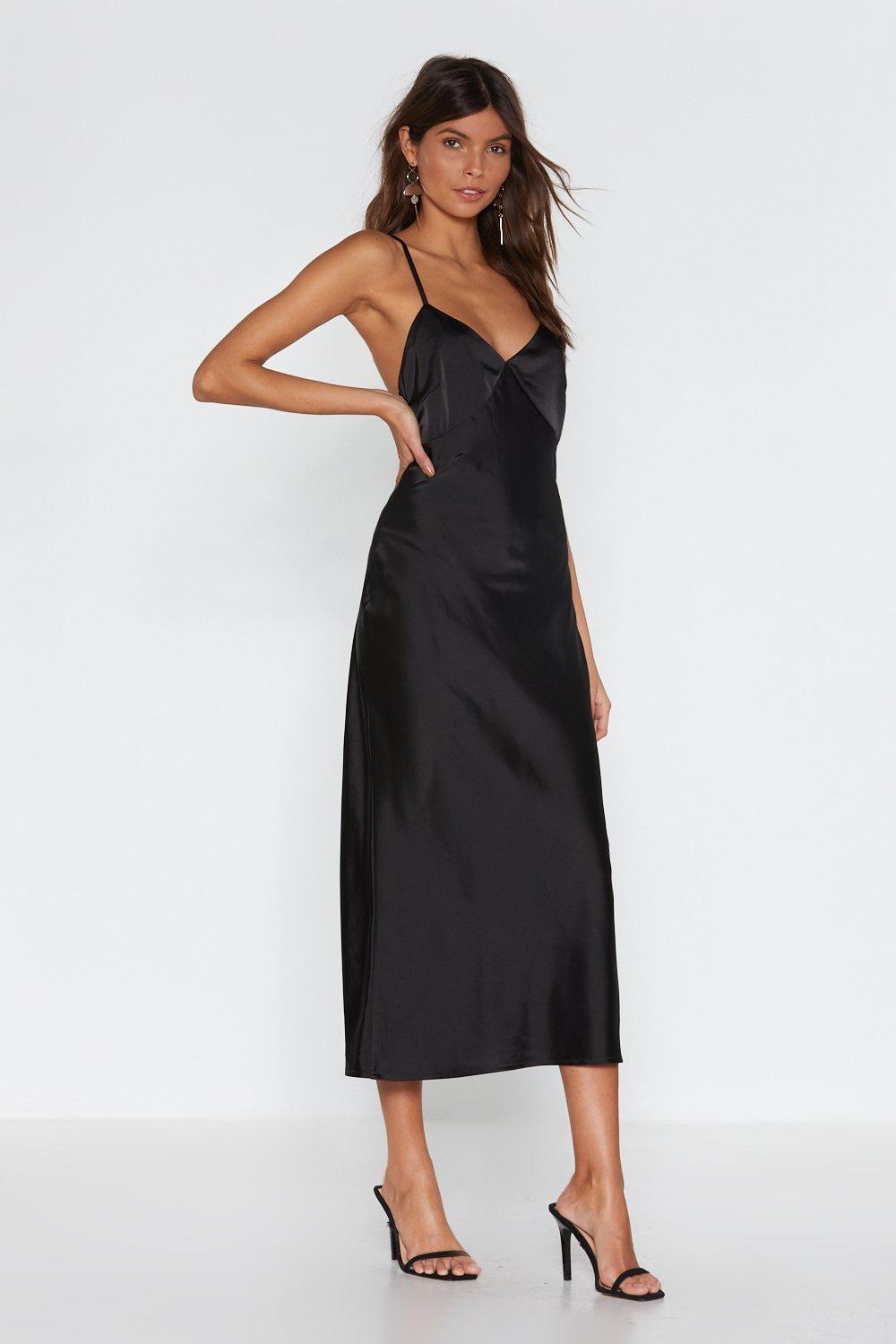 black low back midi dress