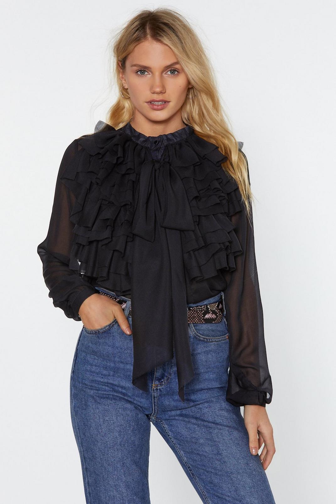 How Frilling Ruffle Mesh Blouse image number 1