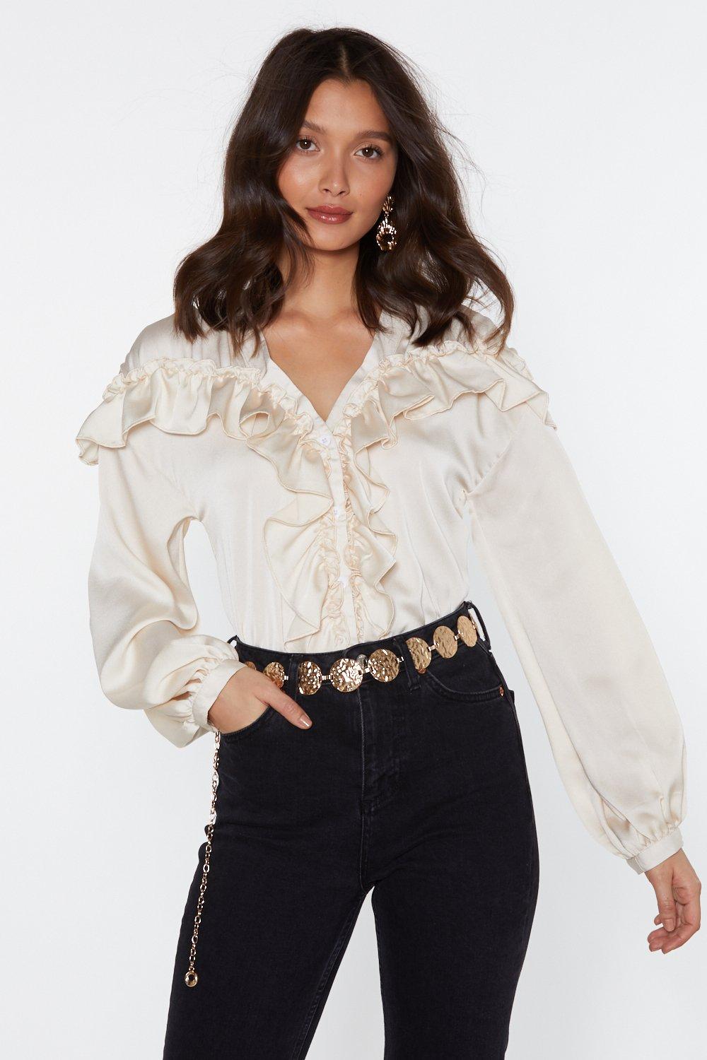 satin ruffle blouse