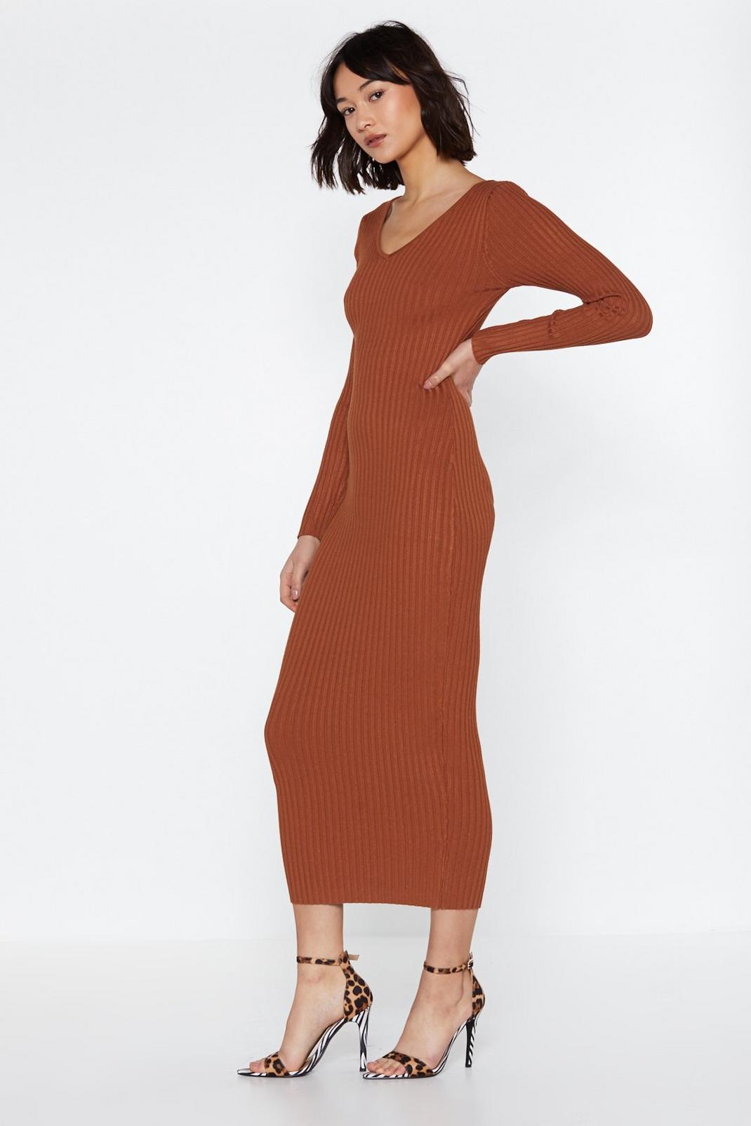 Knit Remains to V Seen Ribbed Dress image number 1
