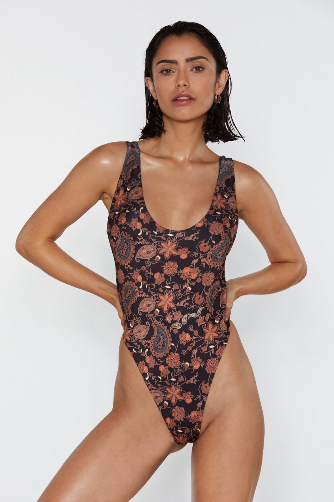On the Paisley High-Leg Swimsuit image number 1
