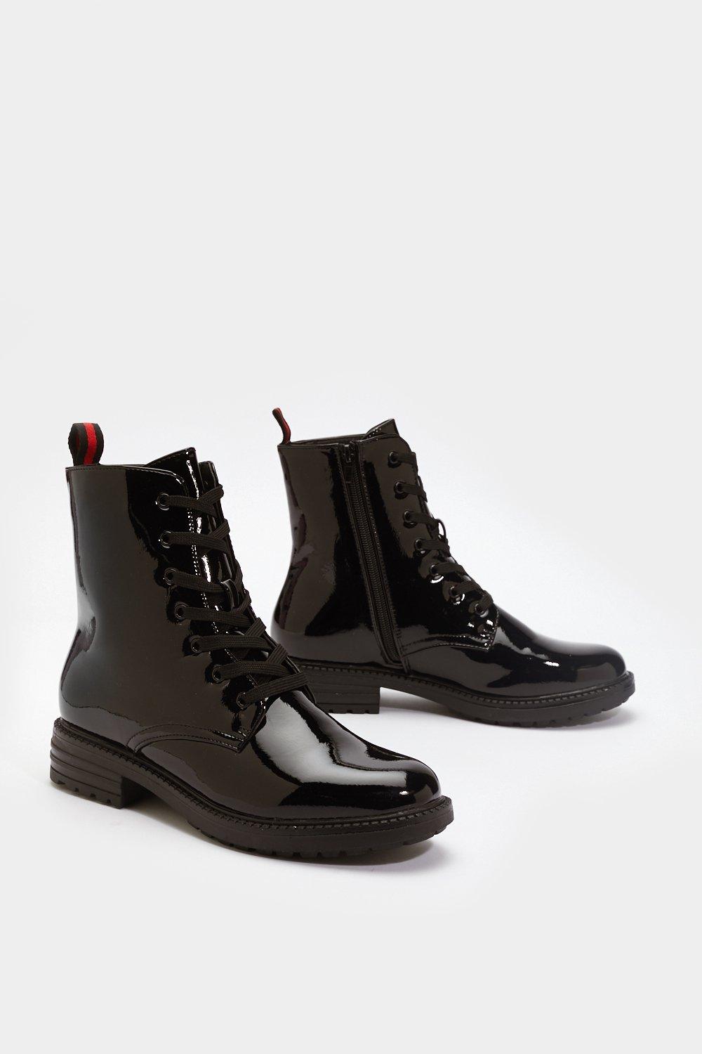 patent boots lace up