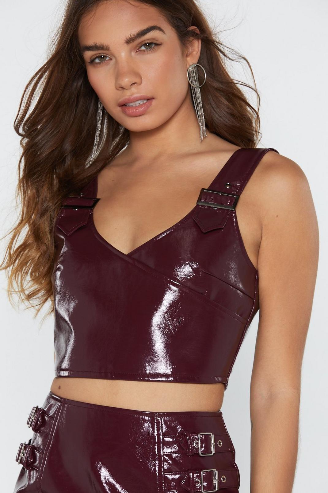 As If I Care Faux Leather Crop Top image number 1