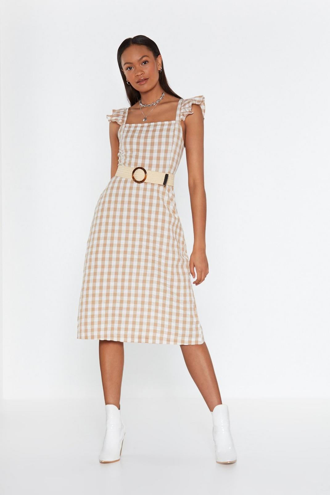 Frill Detail Maxi Dress In Cotton Gingham image number 1