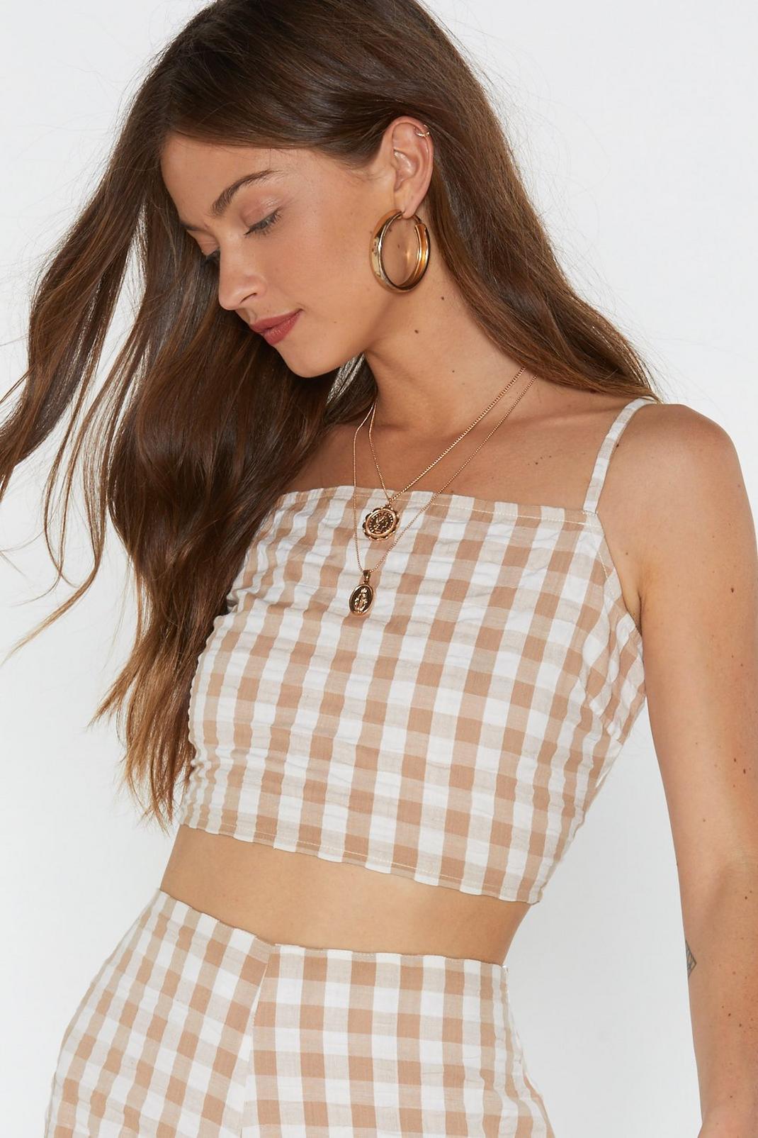 Gingham Over Cotton Crop Top image number 1