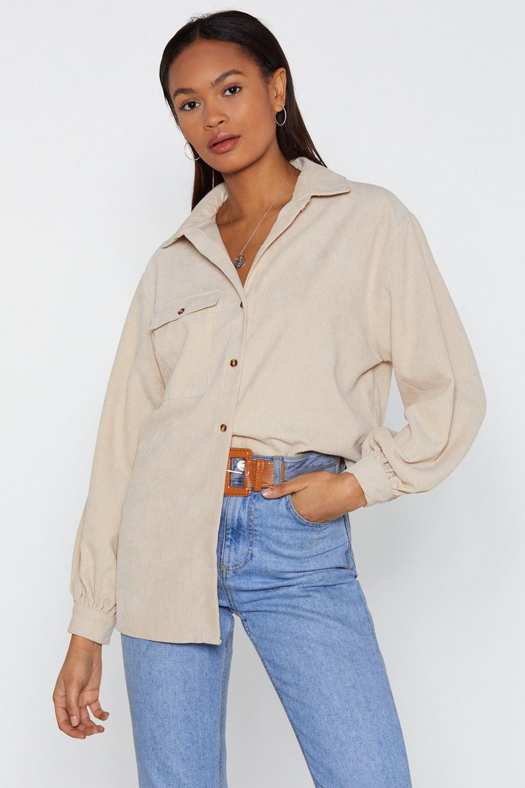 Ecru Easy There Oversized Corduroy Shirt image number 1