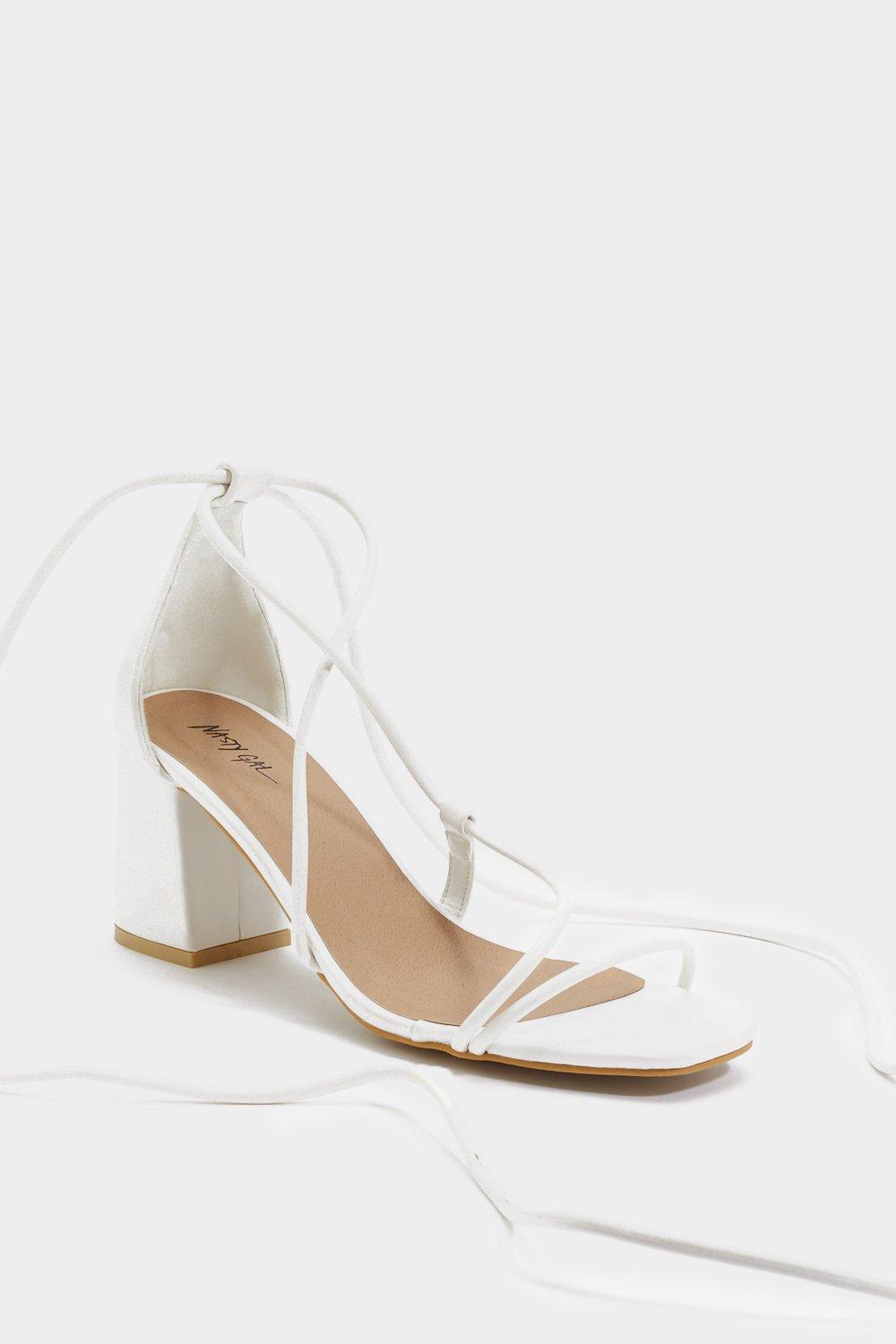 White lace outlet up heeled sandals