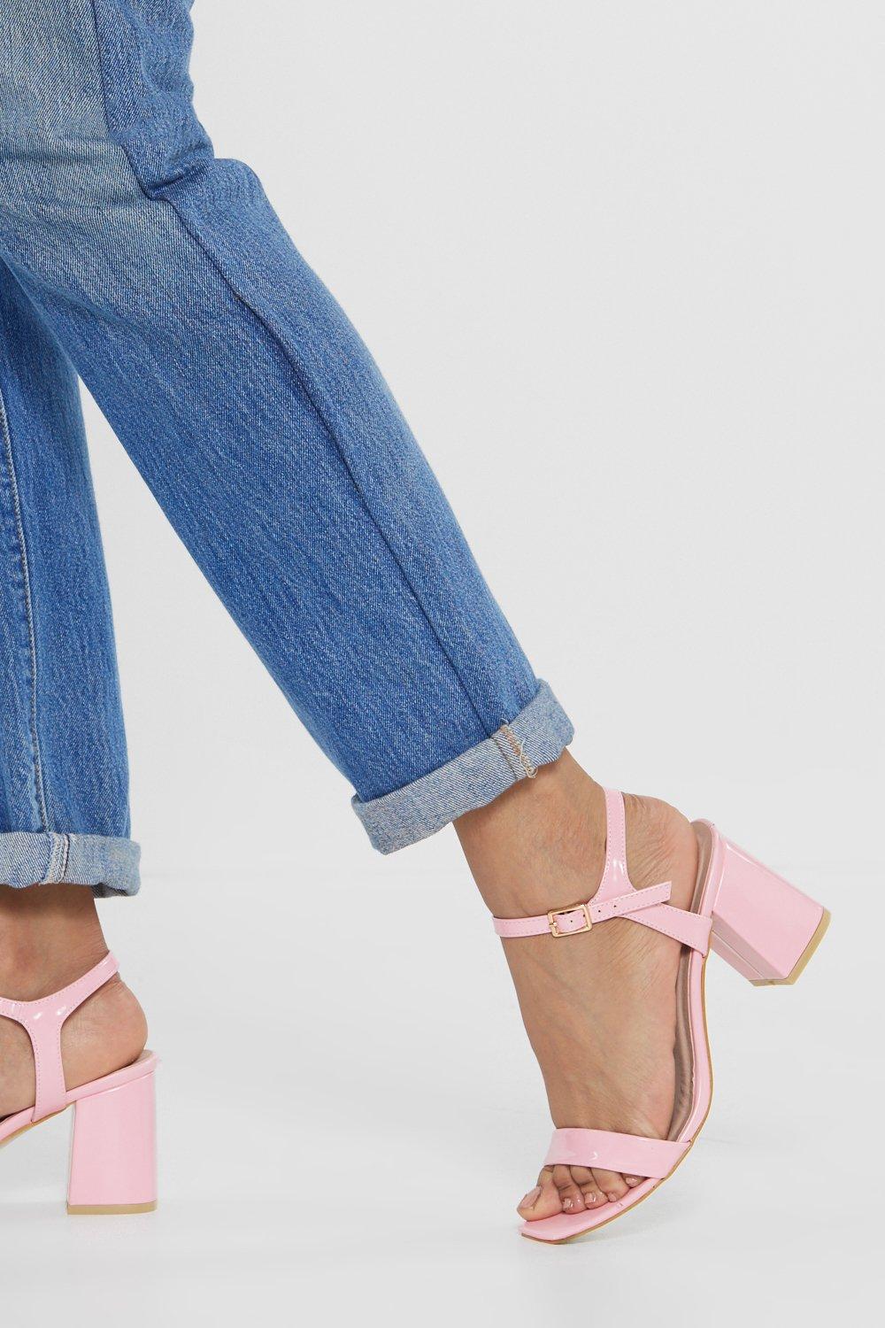 low block heel pink sandals