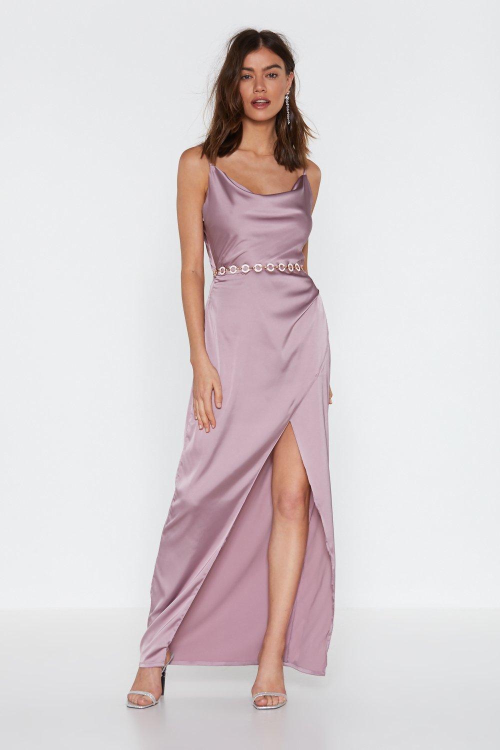 cowl play cowl neck satin midi dress in pink