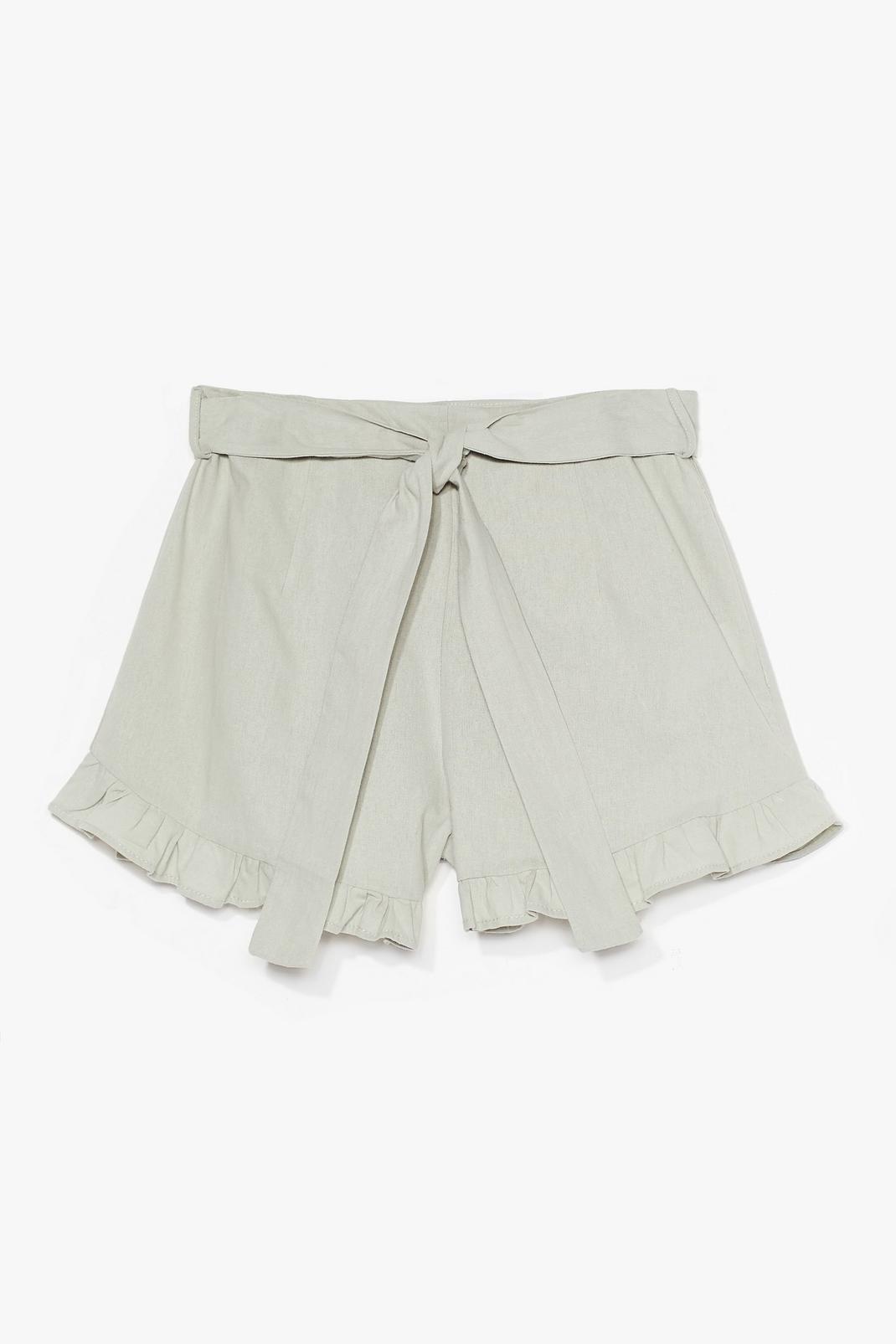 Sage End Game Ruffle Linen Shorts image number 1