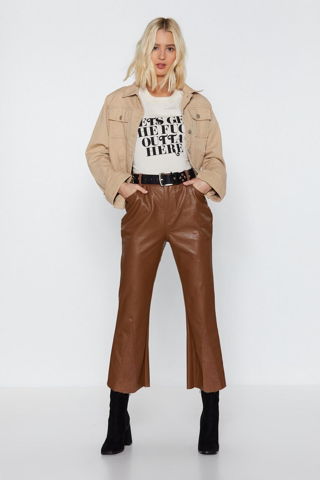 Flare to Explain Faux Leather Corduroy Pants image number 1