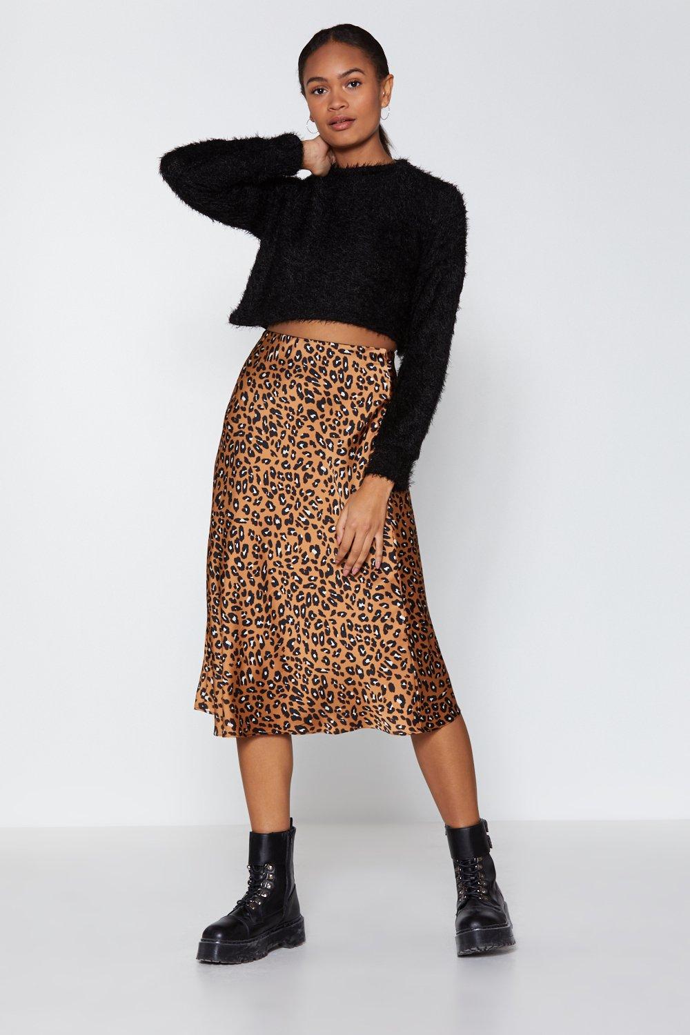 Leopard Slinky High Waisted Midi Skirt | Nasty Gal