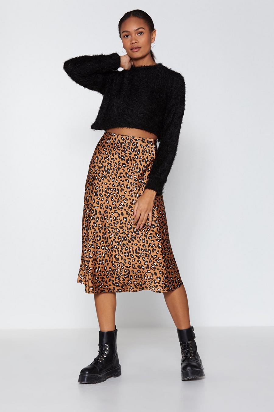 Leopard Slinky High Waisted Midi Skirt