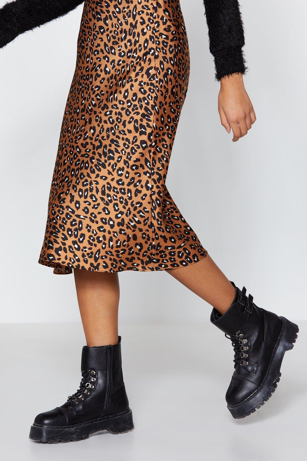 Retro Elastic Band High Waisted Leopard Print Satin Midi Skirt