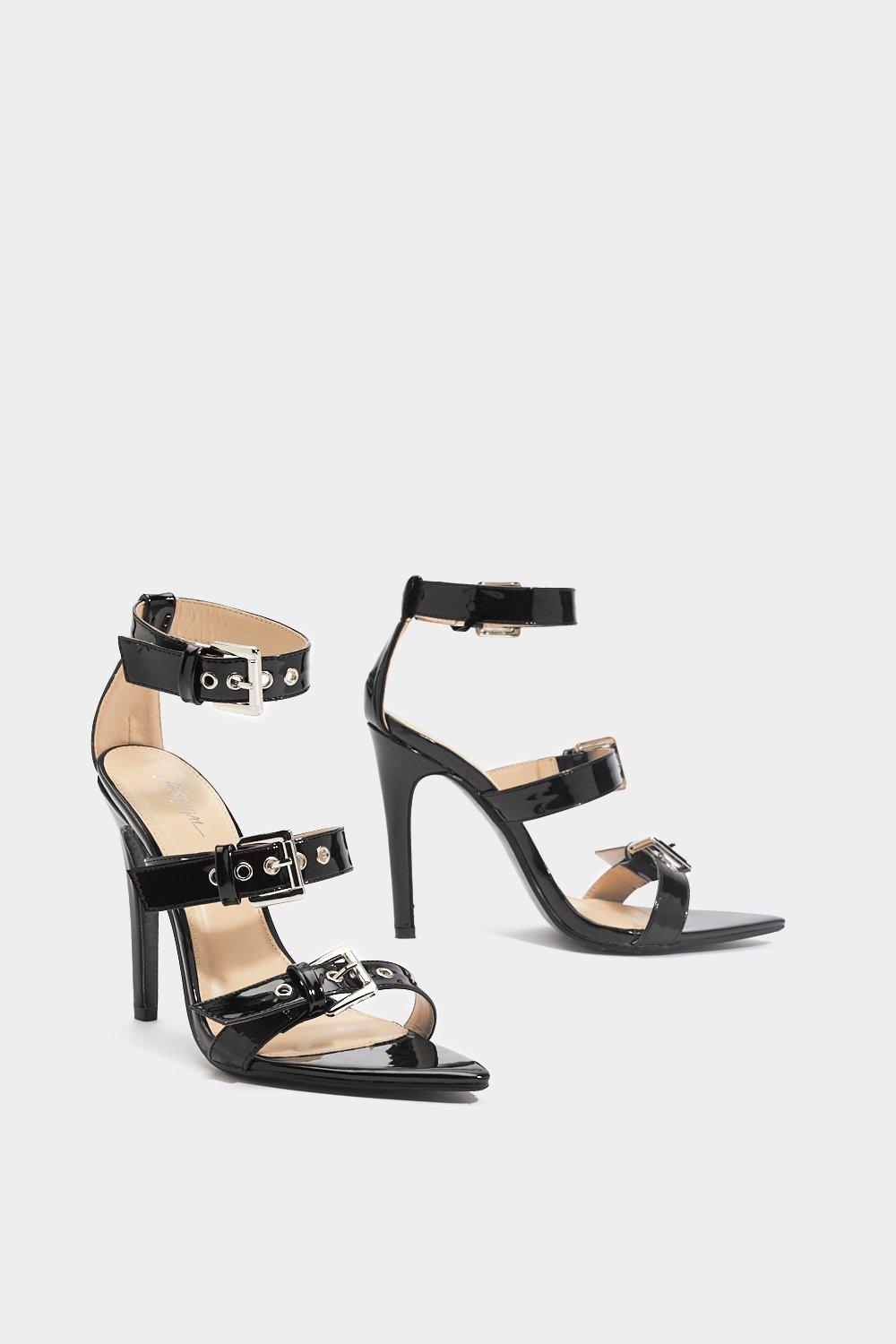 black buckle strap sandals