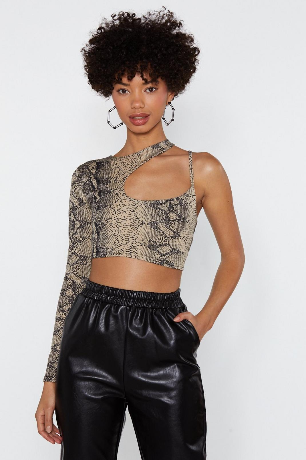 Snake Print Cut Out Crop Top image number 1