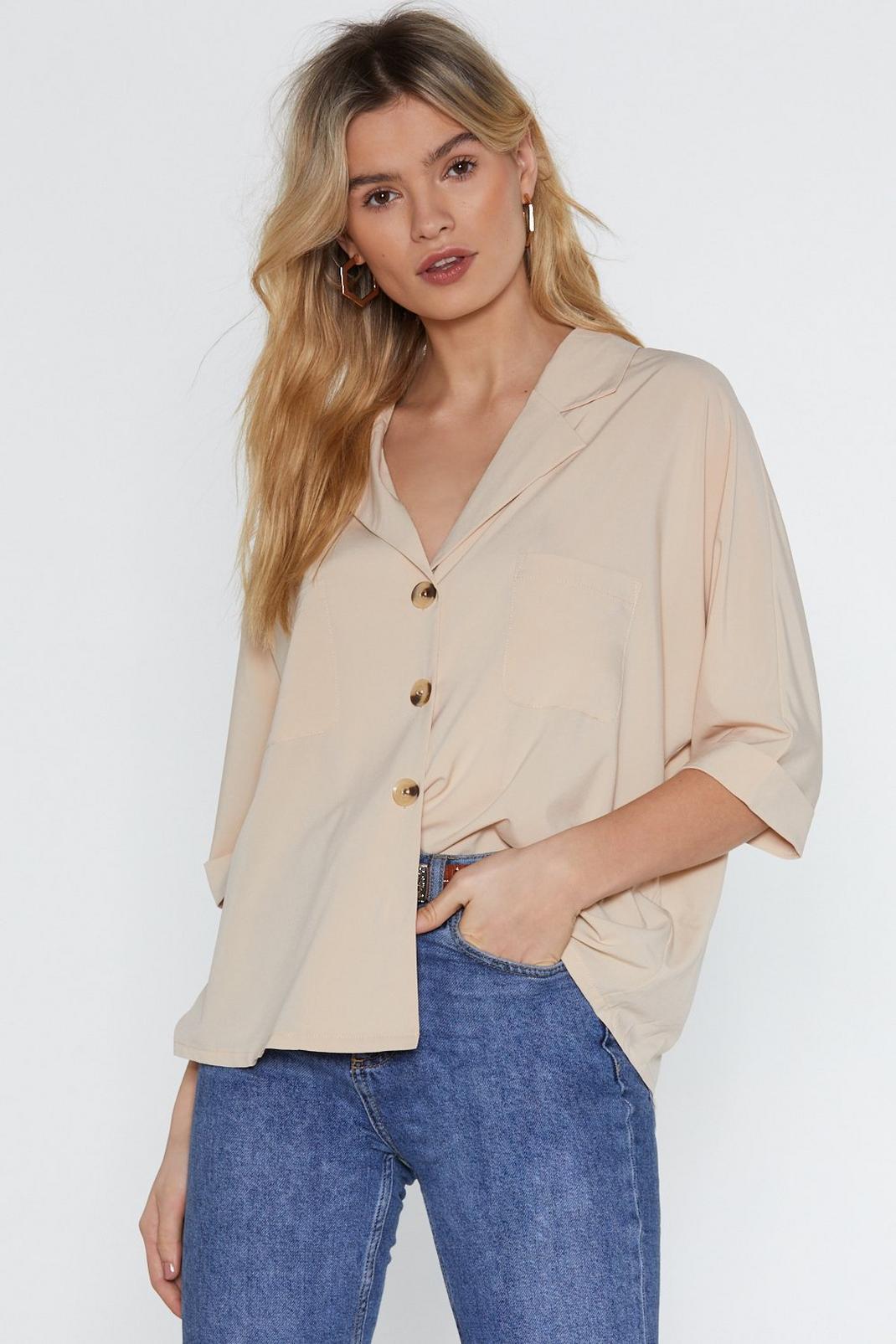 Balloon Sleeve V Cut Relaxed Shirt image number 1