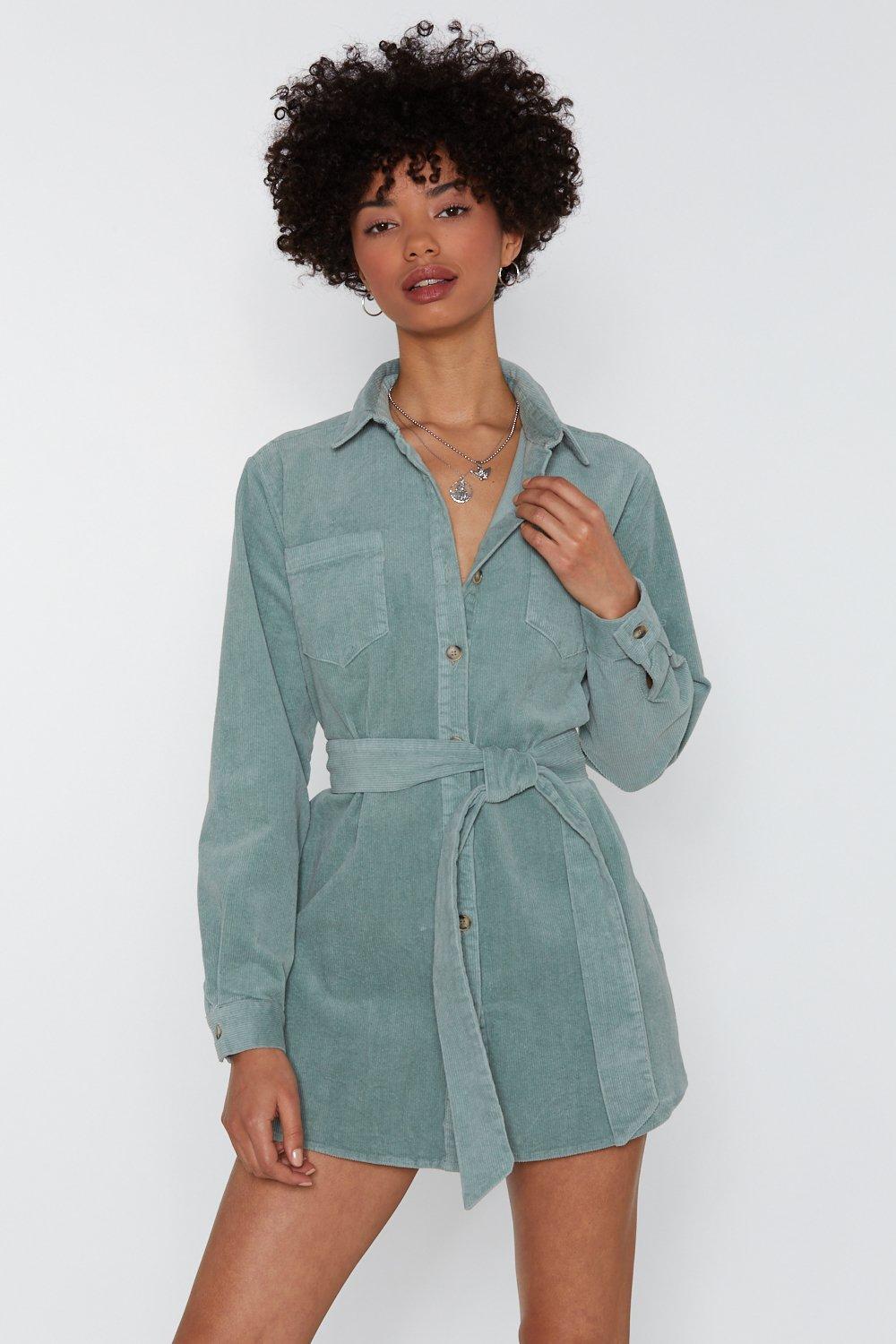 sage green shirt dress