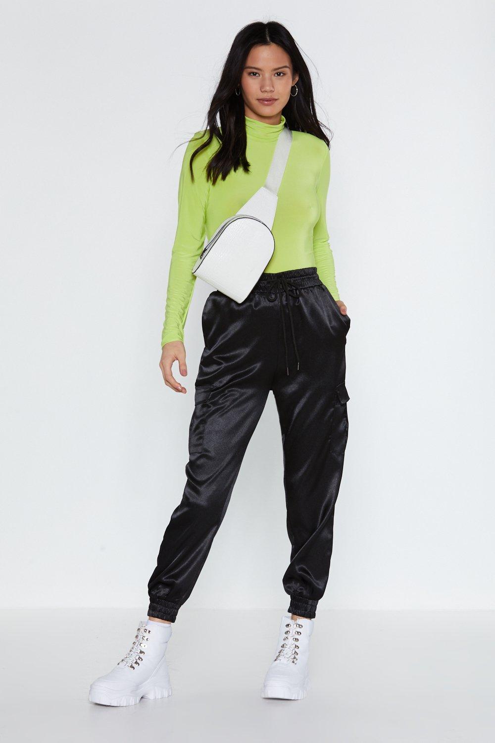 satin trousers black