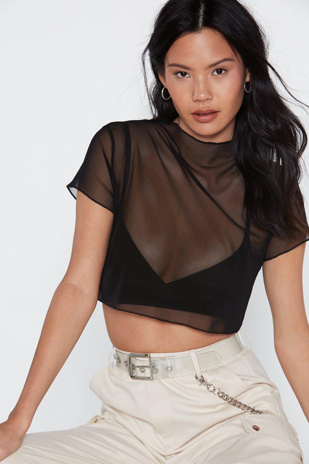 Sheer Mesh High Neck Crop Top | Nasty Gal