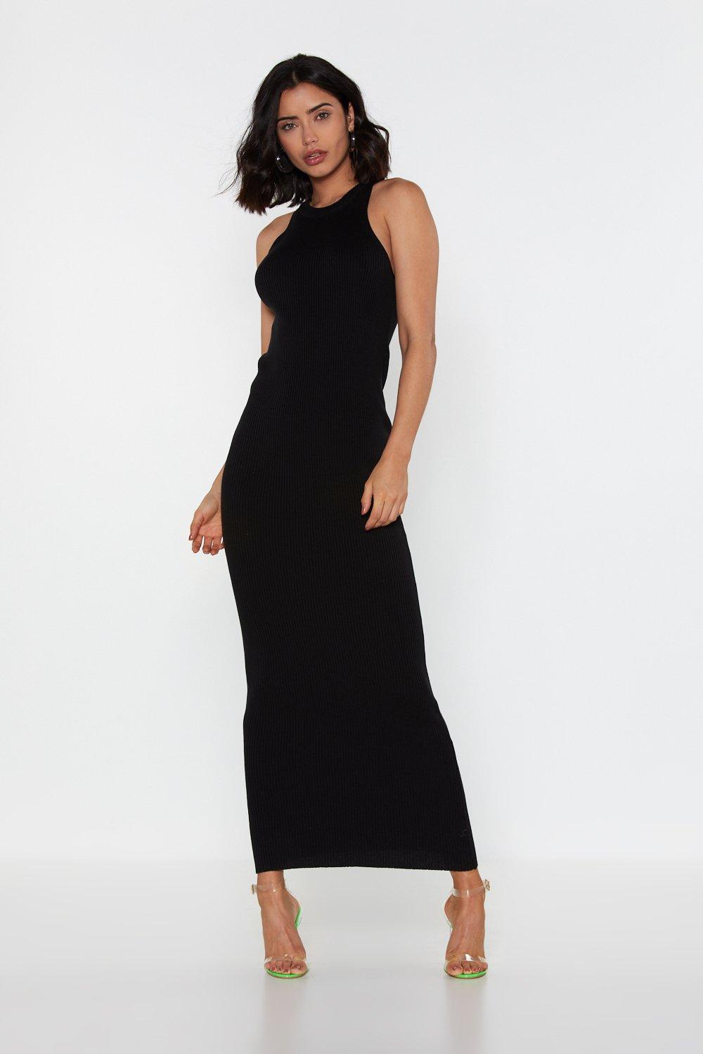 ribbed black maxi dress