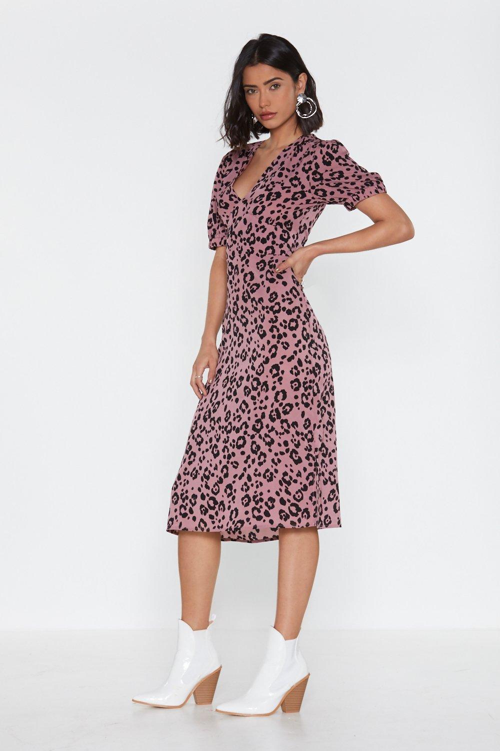 lilac animal print midi dress