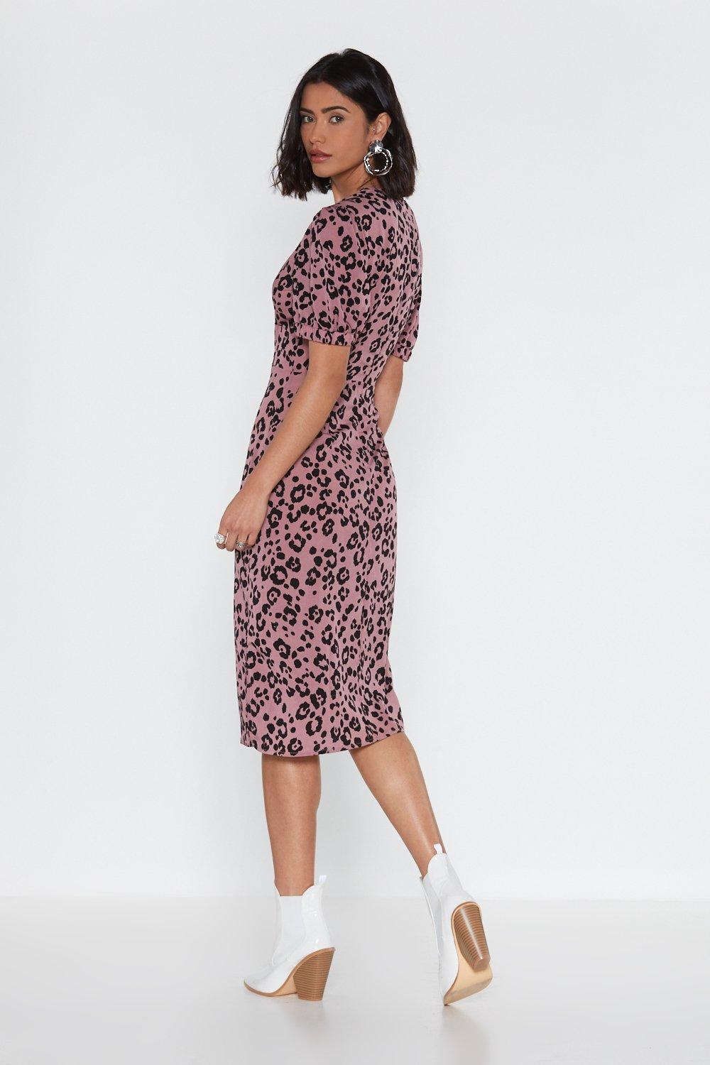 lilac animal print midi dress