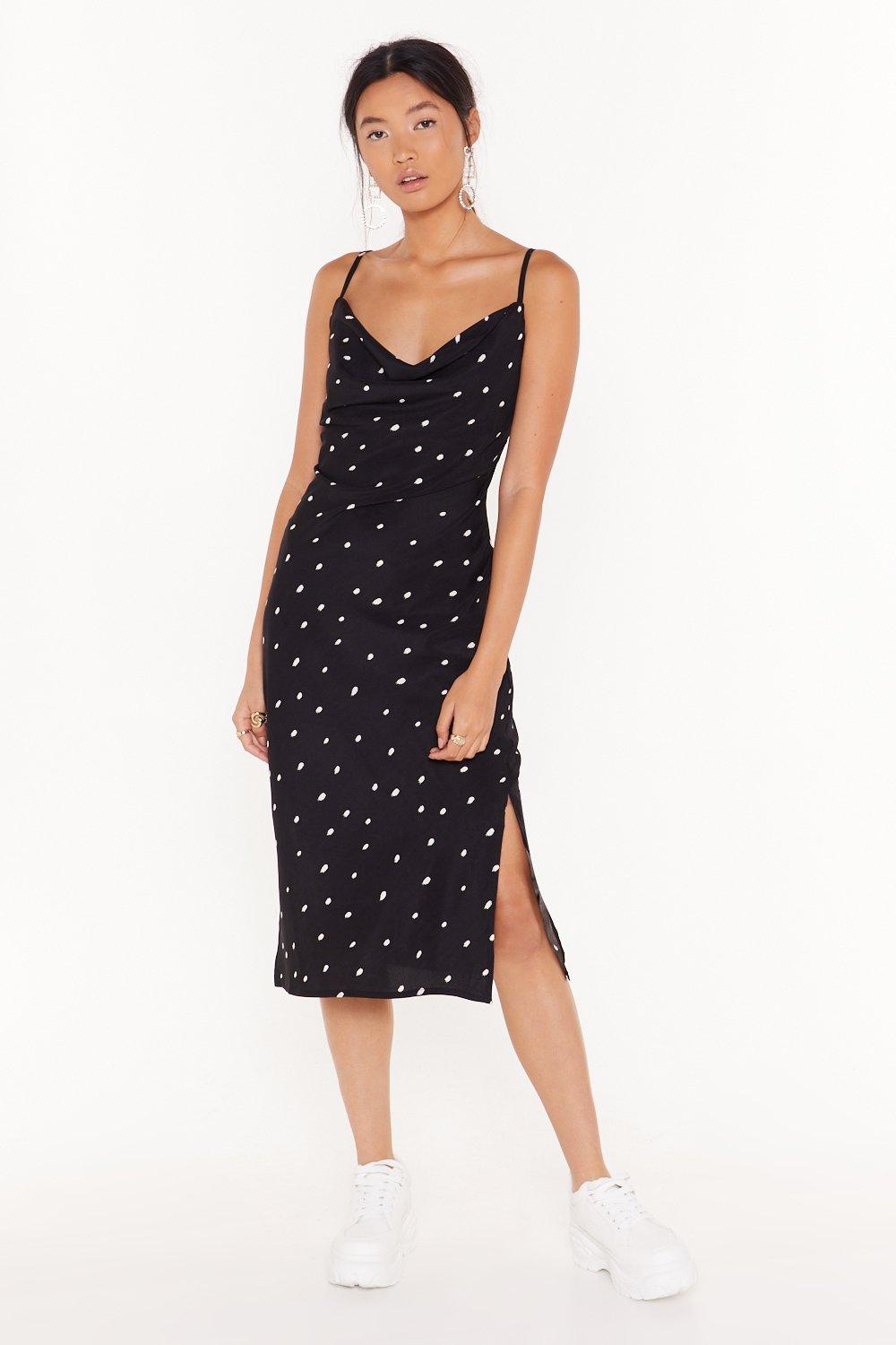 black polka dot dress midi