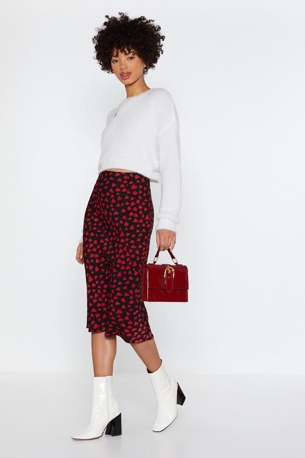 red heart midi skirt