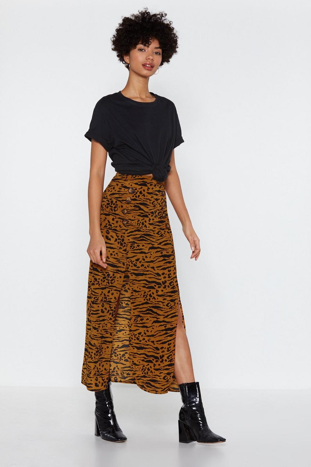 Can't We Just Slit Down Animal Midi Skirt image number 1