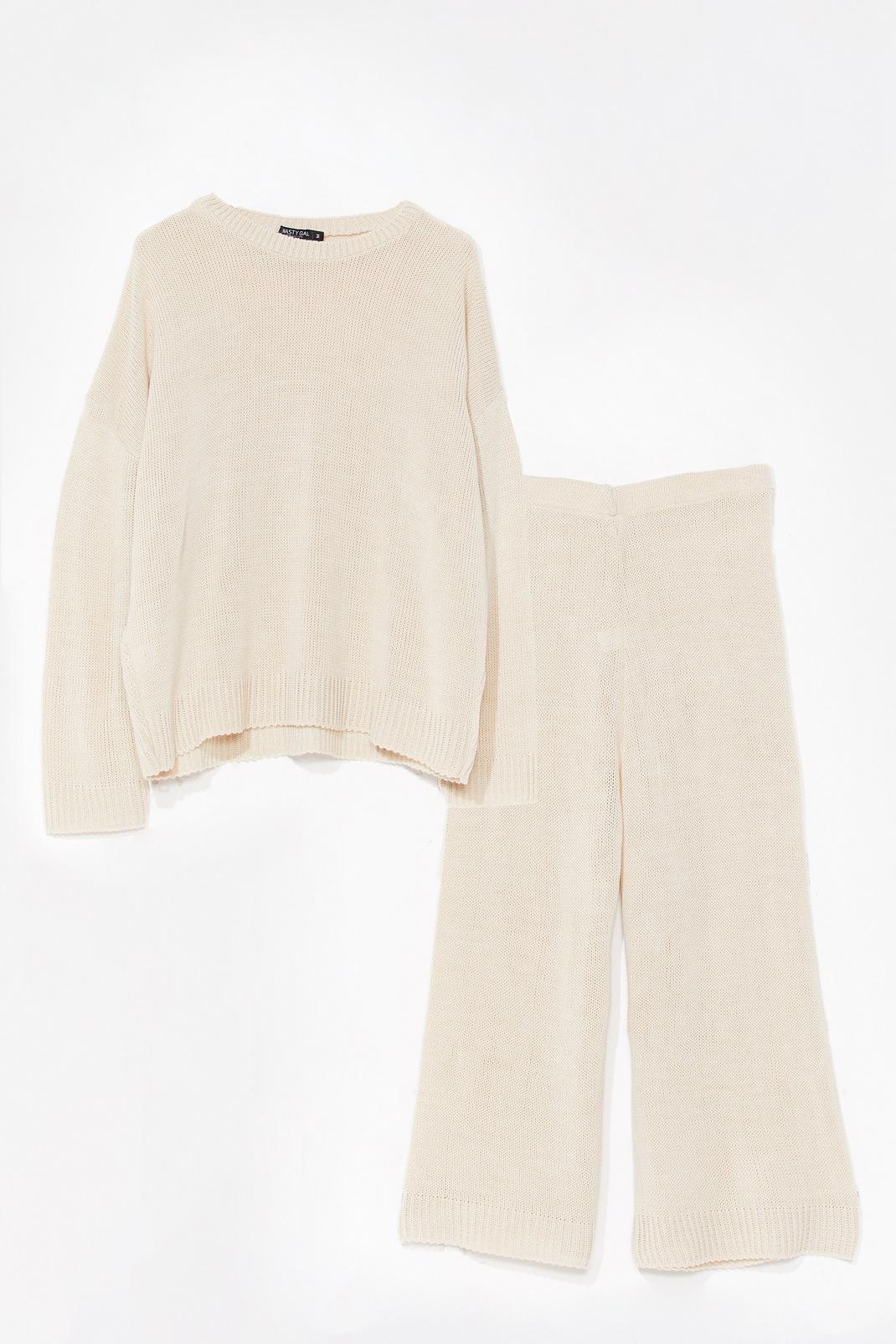 Oatmeal Knitted Jumper And Trousers with High Neckline image number 1