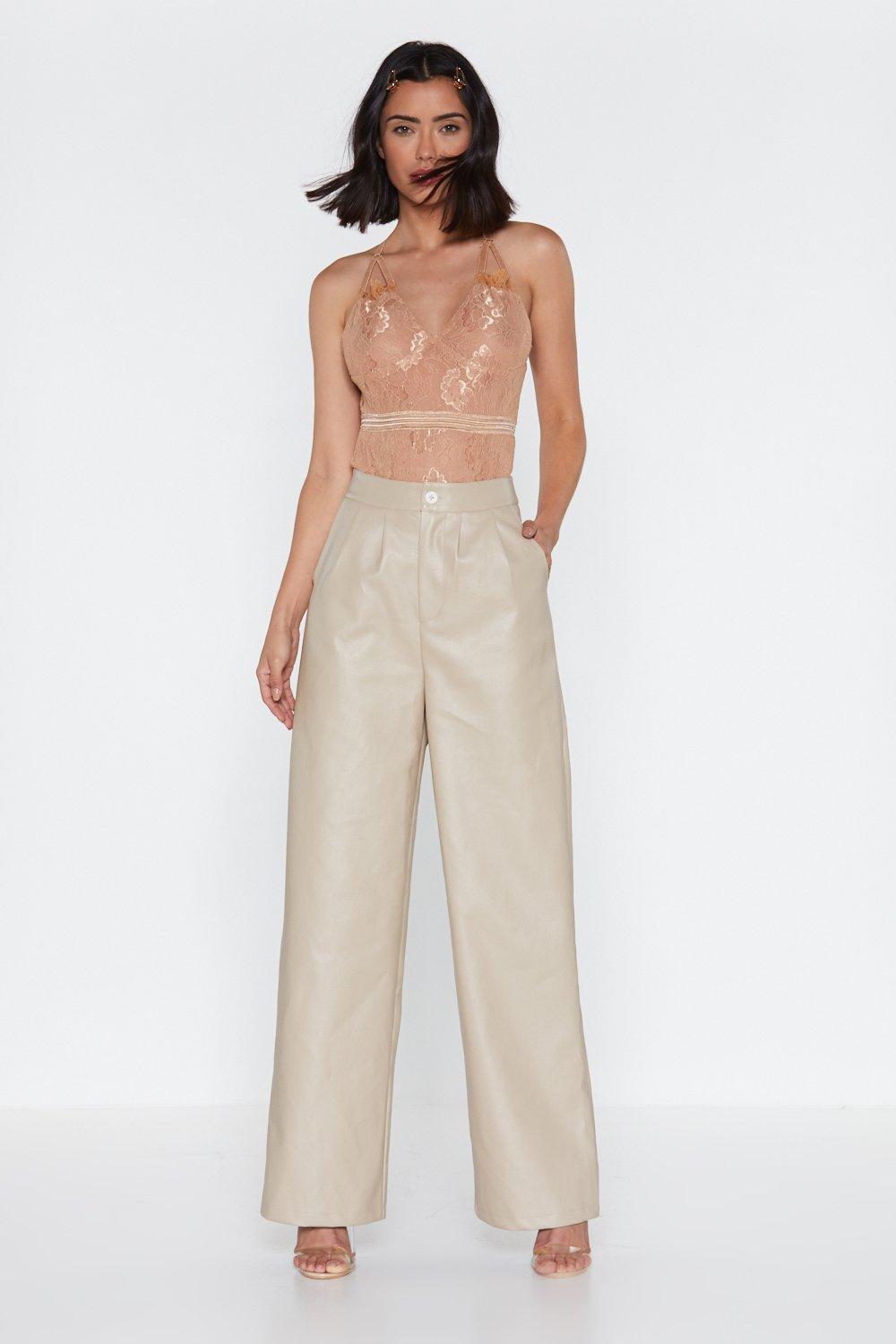 tan faux leather pants